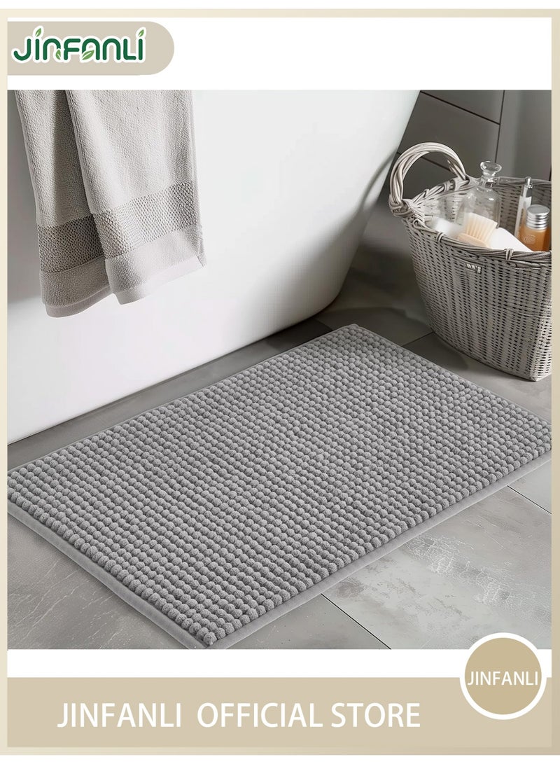 JINFANLI Light Grey Chenille Bathroom Rugs 40x60 cm- Non Slip, Absorbent, Quick Dry, Washable Shower Mat Outside Shower, Thin Bath Mats for Washroom Floor, Woven Bathmat Fit Under Door - Image 1