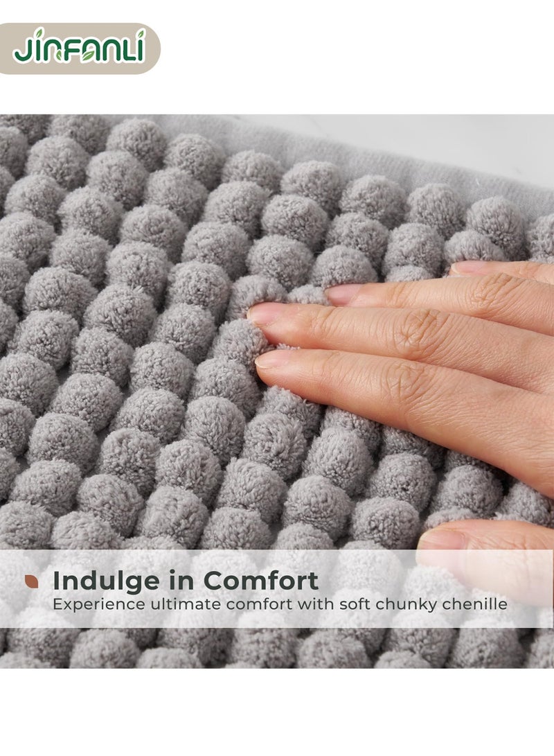 JINFANLI Light Grey Chenille Bathroom Rugs 40x60 cm- Non Slip, Absorbent, Quick Dry, Washable Shower Mat Outside Shower, Thin Bath Mats for Washroom Floor, Woven Bathmat Fit Under Door - Image 4