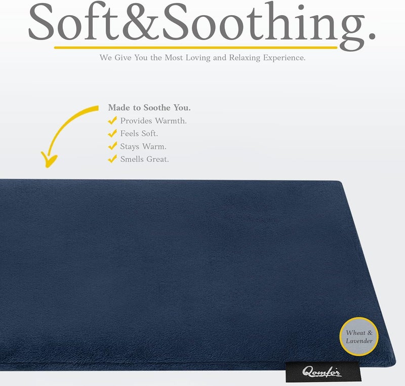 Qomfor Microwave Heating Pad - Large Microwave Heating Pocket - Soft Fleece Bag Filled with Wheat and Lavender for Pain Relief Neck, Shoulders and Back Pain - Reusable - Dark Blue - Image 2