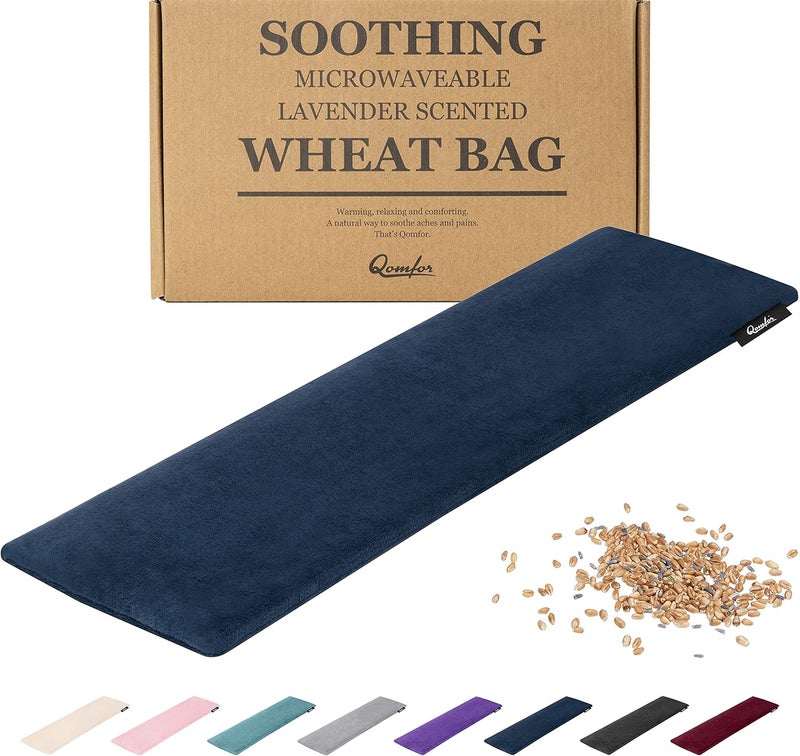 Qomfor Microwave Heating Pad - Large Microwave Heating Pocket - Soft Fleece Bag Filled with Wheat and Lavender for Pain Relief Neck, Shoulders and Back Pain - Reusable - Dark Blue - Image 1