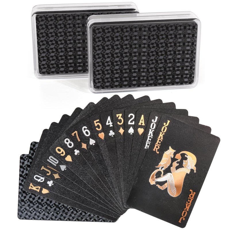 LotFancy Plastic Playing Cards 2 Decks of Cards with Plastic Cases Waterproof Black Poker Cards for Magic Tricks Pool Beach Card Games Cool Gadgets Gift for Men Adults - Image 2
