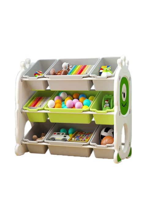 Kid Toy Storage Organizer Shelf and Storage Bins, Kid Toy Storage Unit with 9 Removable Bins for Nursery Playroom Green