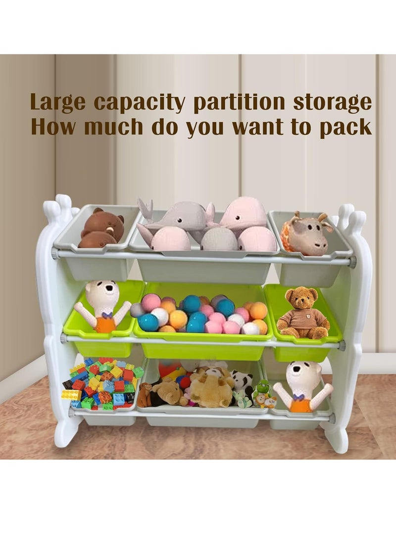 Kid Toy Storage Organizer Shelf and Storage Bins, Kid Toy Storage Unit with 9 Removable Bins for Nursery Playroom Green
