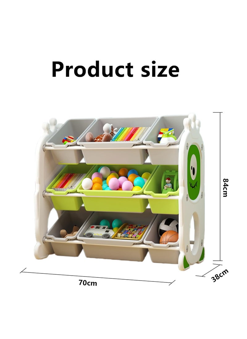 Kid Toy Storage Organizer Shelf and Storage Bins, Kid Toy Storage Unit with 9 Removable Bins for Nursery Playroom Green