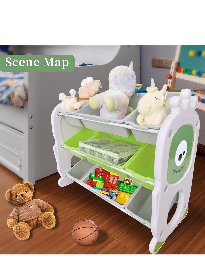 Kid Toy Storage Organizer Shelf and Storage Bins, Kid Toy Storage Unit with 9 Removable Bins for Nursery Playroom Green