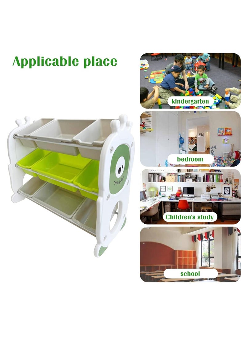 Kid Toy Storage Organizer Shelf and Storage Bins, Kid Toy Storage Unit with 9 Removable Bins for Nursery Playroom Green