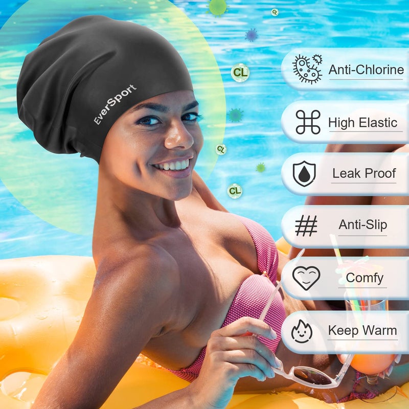 EverSport Extra Large Swim Cap for Braids and Dreadlocks, Silicone Swimming Pool Cap for Women Men Adult Long Thick Curly Hair Locs Anti Slip Ear Cover Waterproof Bathing Shower Cap Keep Hair Dry - Image 5