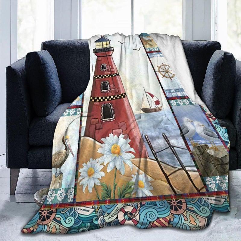 citari Lighthouse Blanket Nautical Lighthouse Anchor Decor Throw Blanket Gifts for Girls Boys Super Warm Soft Plush Lightweight Fleece Flannel Blanket Winter Bedding Blanket for Kids Adults Men Women 50""X40"" - Image 3