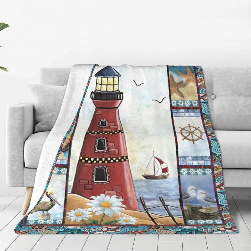 citari Lighthouse Blanket Nautical Lighthouse Anchor Decor Throw Blanket Gifts for Girls Boys Super Warm Soft Plush Lightweight Fleece Flannel Blanket Winter Bedding Blanket for Kids Adults Men Women 50""X40"" - Image 2