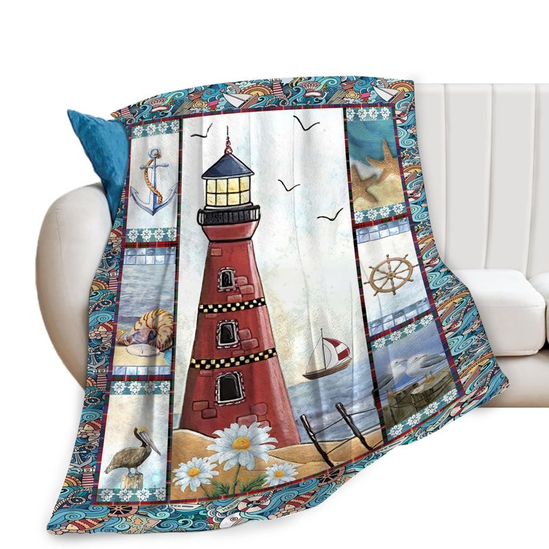 citari Lighthouse Blanket Nautical Lighthouse Anchor Decor Throw Blanket Gifts for Girls Boys Super Warm Soft Plush Lightweight Fleece Flannel Blanket Winter Bedding Blanket for Kids Adults Men Women 50""X40"" - Image 1