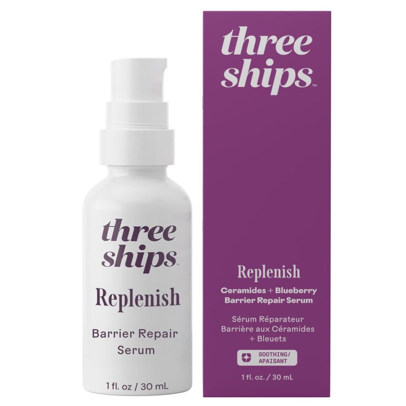 Three Ships Replenish Barrier Repair Serum with Ceramides Blueberry Oil Soothing Face Serum Supports Skin Barrier and Reduces Redness 1 floz - Image 1