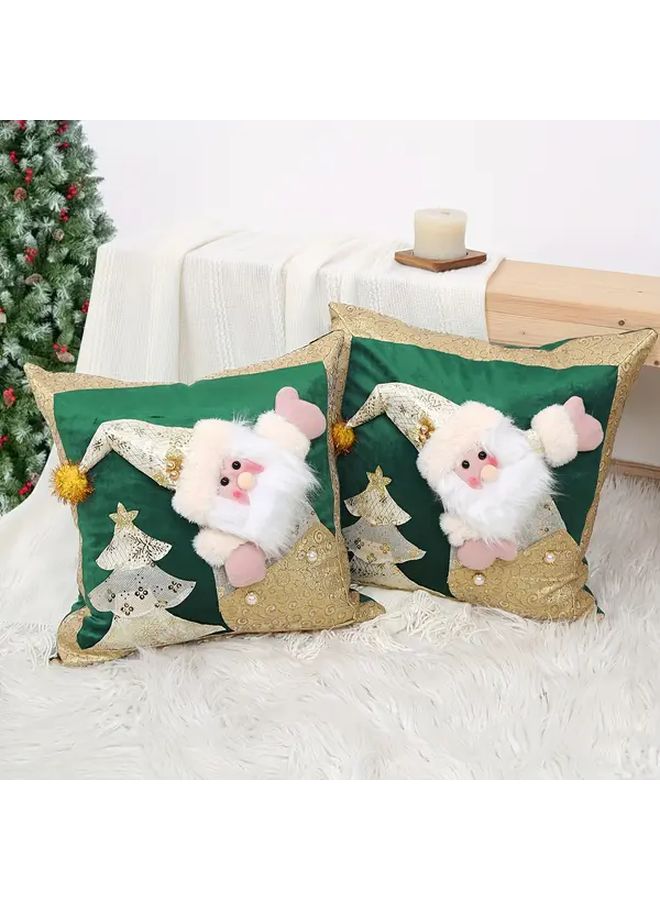 1 Piece 18x18 Inch 3D Christmas Santa Claus Pillow Cover In Golden Warm Embroidered Throw Pillow Case Zipper Closure No Insert Included Ideal Decor For Living Room Bedroom Sofa Festive Holiday Home Accent - Image 4