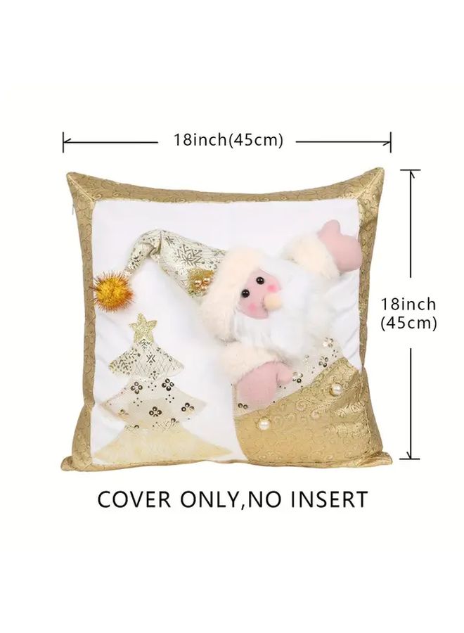 1 Piece 18x18 Inch 3D Christmas Santa Claus Pillow Cover In Golden Warm Embroidered Throw Pillow Case Zipper Closure No Insert Included Ideal Decor For Living Room Bedroom Sofa Festive Holiday Home Accent - Image 3