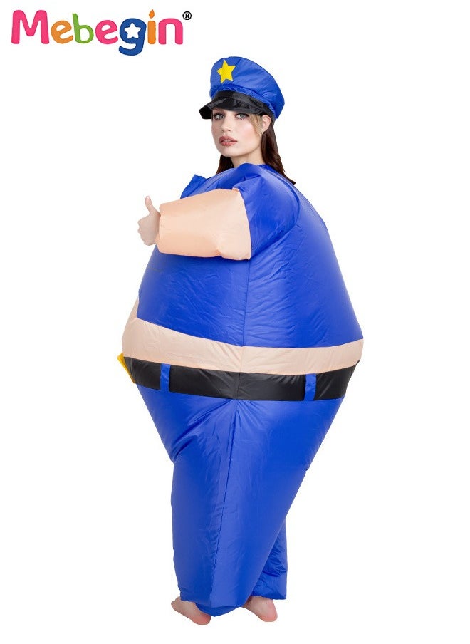 MEBEGIN - Police Inflatable Suit, Inflatable Cop Costume with Blower and Battery Case, Funny Blow up Pretend Toy Costume for Dess up Parties, Festivals and Cosplay Games, Suitable 150-195cm Height, 4 AA Batteries Required(Not Included) - Image 1