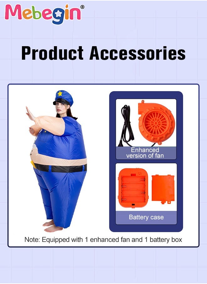 MEBEGIN - Police Inflatable Suit, Inflatable Cop Costume with Blower and Battery Case, Funny Blow up Pretend Toy Costume for Dess up Parties, Festivals and Cosplay Games, Suitable 150-195cm Height, 4 AA Batteries Required(Not Included) - Image 1