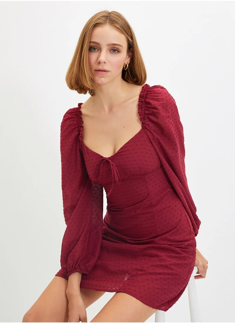 trendyol Sweatheart Neck Balloon Sleeve Dress