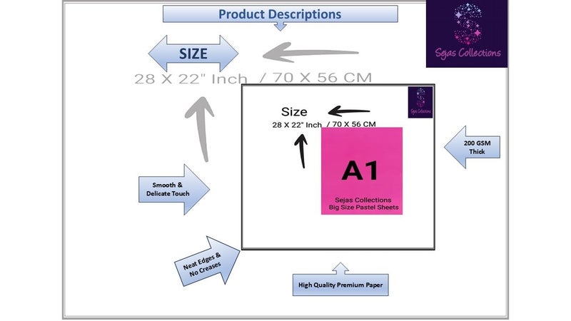 SEJASCOLLECTIONS | Pack of 20 | Multicolor, Bright, A1, BIG / FULL Size, Pastel/ Chart Sheets, Used in art and craft, collage, projects, posters etc. Plain / Unrulled, Size: 70x56 centimeters, 200 GSM thickness, Pastel Sheets. - Image 3