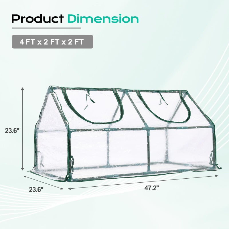 BPS 4x2x2 ft Mini Greenhouse with Transparent PVC Cover UV-Protected Roll-Up Zipper Windows, Ideal for Indoor or Outdoor Use on Raised Garden Beds - Image 4