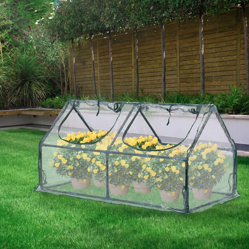 BPS 4x2x2 ft Mini Greenhouse with Transparent PVC Cover UV-Protected Roll-Up Zipper Windows, Ideal for Indoor or Outdoor Use on Raised Garden Beds - Image 3