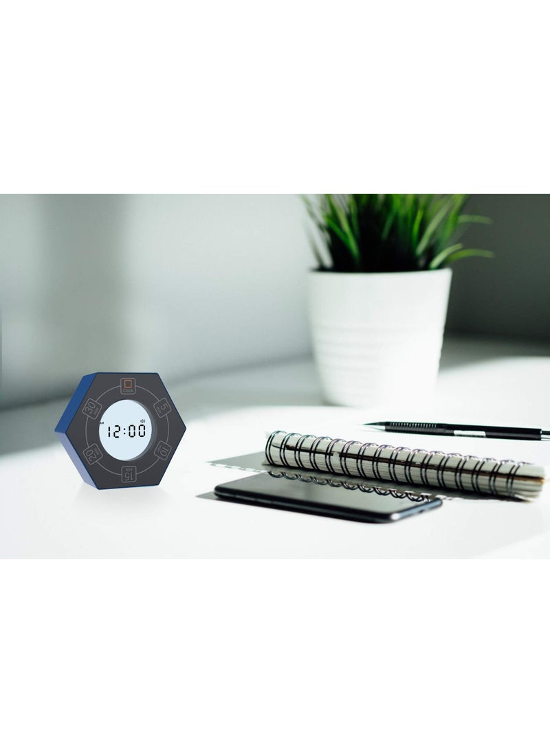 Hexagon Rotating Productivity Timer with Clock, Pomodoro Timer with 5, 10, 15, 20, 30 Minute Presets, Timer for People with ADHD (Blue)