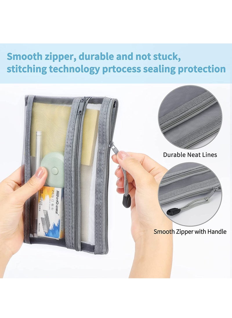 Generic 3 Pcs Pencil Case Set, Clear Exam Pencil Pouch, Mesh Zipper Pen Pouch, Nylon Pencil Storage Pouch, Makeup Bag for Women, Portable Office Stationery Pouch for Students Adults  - Image 4