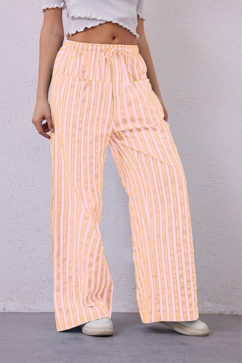 MISSACTIVER Women Drawstring Striped Pants Loose Wide Leg Trousers Casual Low Waist Pants Comfy Lounge Pants with Pockets Pink - Image 3