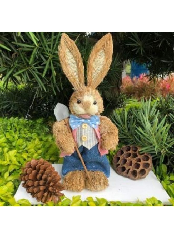 35cm Handmade Straw Rabbit Straw Bunny for Decoration Artificial Animal Home Furnishing Shop Decoration, Bunny 14 - Image 2