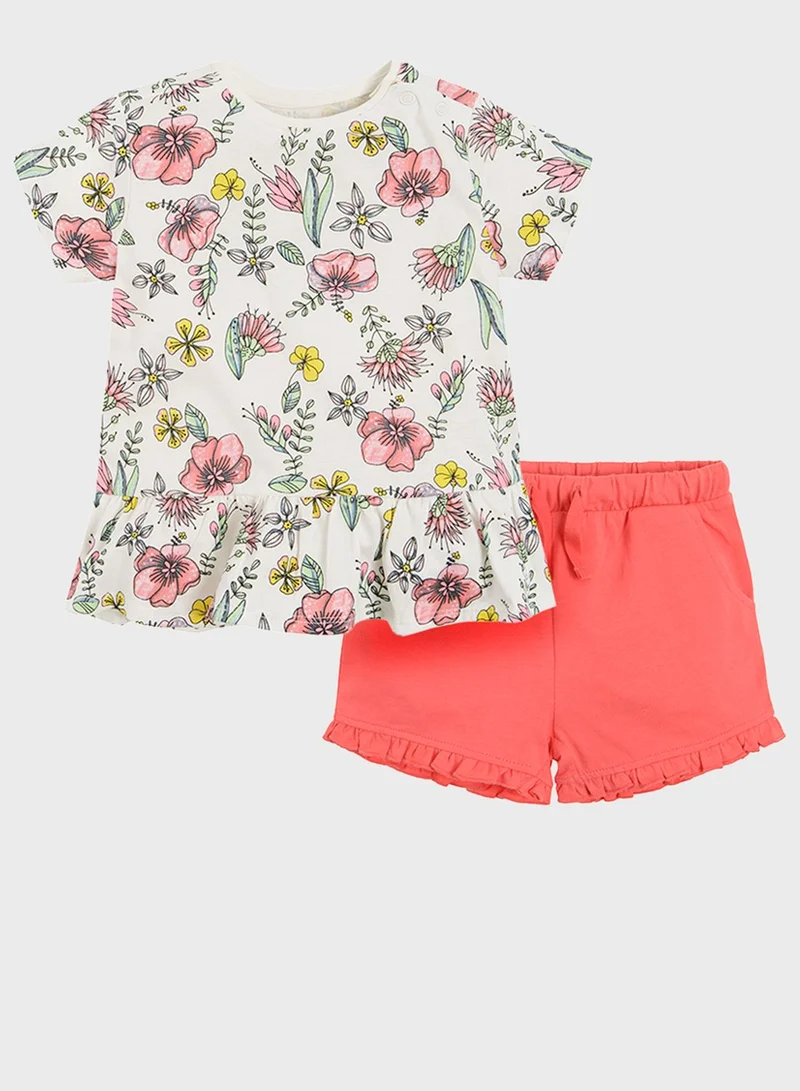 SMYK Infant Flower Print T-Shirt & Shorts Set