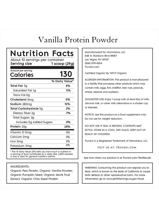 Truvani Vegan Protein Powder | Vanilla | 20g Organic Plant Based Protein | 10 Servings | Pea Protein for Women and Men | Keto | Gluten & Dairy Free | Low Carb | No Added Sugar - Image 2
