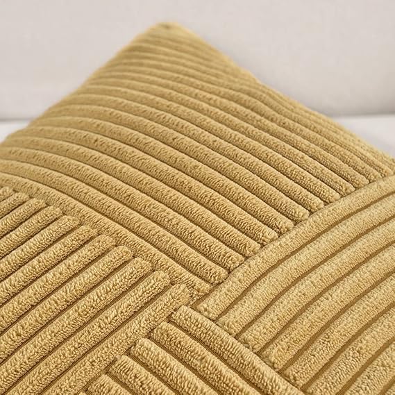 Guffaw Corduroy Pillow Covers Boho Decorative Spliced Throw Pillow Covers Soft Solid Couch Pillowcases Cross Patchwork Cushion Covers for Living Room Bed Sofa 16x16 inch (2, Light Brown) - Image 5