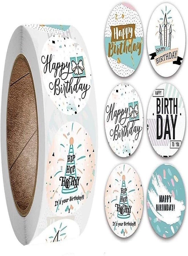 Slipps 500 PCS Happy Birthday Label, Stickers for Gift Wrapping | 6 Styles | Waterproof, Perforated, Gloss, Round, Self-Adhesive for Bday Decoration Envelope Gift Package or Bag - Image 1