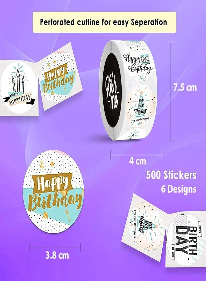 Slipps 500 PCS Happy Birthday Label, Stickers for Gift Wrapping | 6 Styles | Waterproof, Perforated, Gloss, Round, Self-Adhesive for Bday Decoration Envelope Gift Package or Bag - Image 2