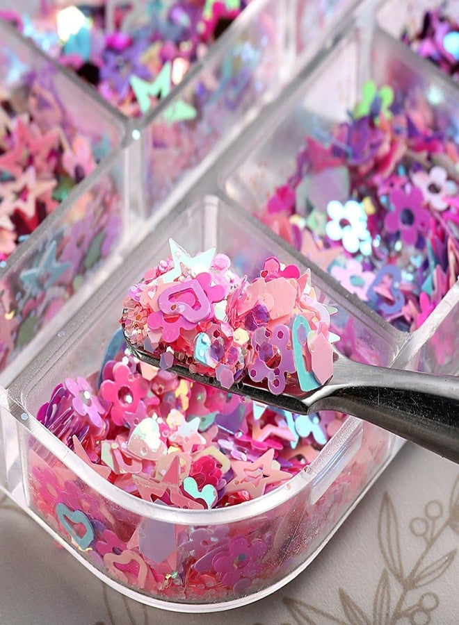 OSTTMA Heart Nail Art Glitters Sequins Mixed Hollow Star Flower Nail Sequins Star Holographic Flake Nail Glitter Powder Hexagon Chunky Glitter Confetti for Acrylic Nails Decorations DIY Crafts - Image 1