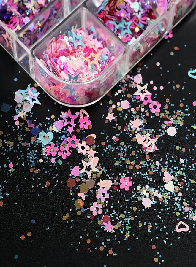 OSTTMA Heart Nail Art Glitters Sequins Mixed Hollow Star Flower Nail Sequins Star Holographic Flake Nail Glitter Powder Hexagon Chunky Glitter Confetti for Acrylic Nails Decorations DIY Crafts - Image 4