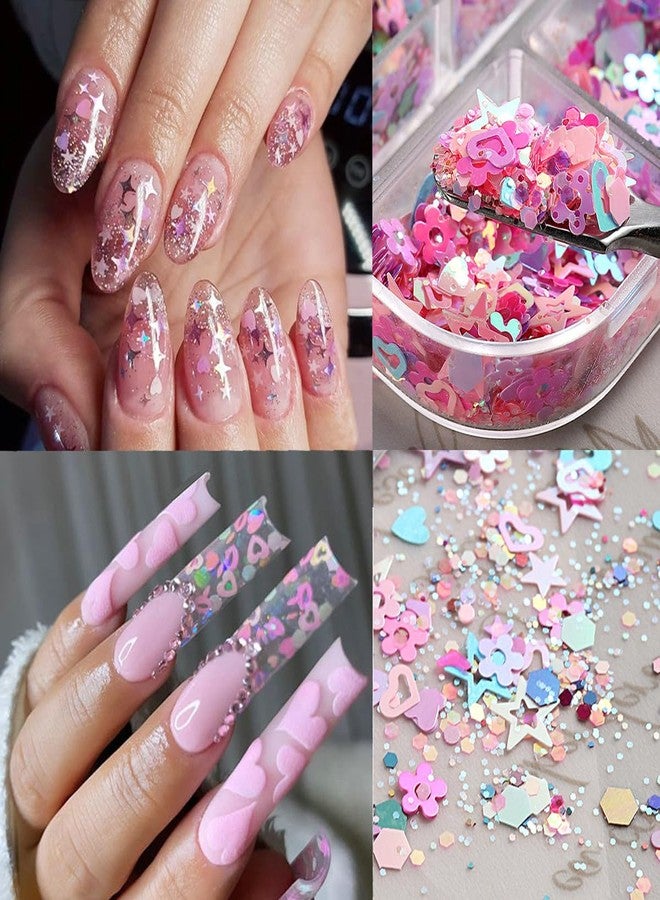 OSTTMA Heart Nail Art Glitters Sequins Mixed Hollow Star Flower Nail Sequins Star Holographic Flake Nail Glitter Powder Hexagon Chunky Glitter Confetti for Acrylic Nails Decorations DIY Crafts - Image 5