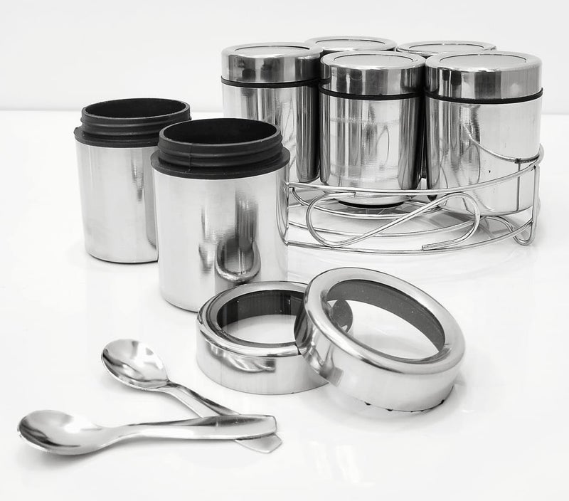 STEEPLE Masala Box Spice Box Storage Container Steel Container Masala Dabba Spice Set See Through Containers Set Of 7 Silver 180 ml Each - Image 1