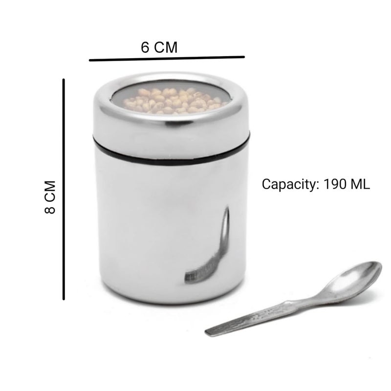 STEEPLE Masala Box Spice Box Storage Container Steel Container Masala Dabba Spice Set See Through Containers Set Of 7 Silver 180 ml Each - Image 2