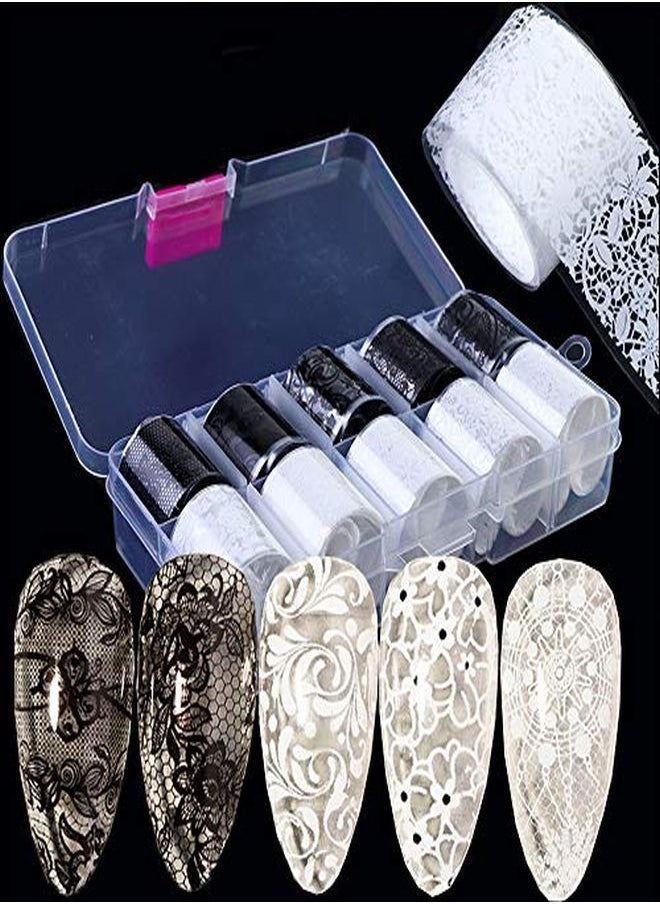 TOOBIT 10Rolls Retro Holographic Nail Foil Transfer Stickers Black And White Lace Laser Foils Nail Art Supplies Starry Paper Designs For Acrylic Decorations Women  Nail Arts Manicure Wraps Charms  - Image 1