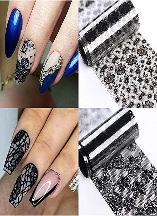 TOOBIT 10Rolls Retro Holographic Nail Foil Transfer Stickers Black And White Lace Laser Foils Nail Art Supplies Starry Paper Designs For Acrylic Decorations Women  Nail Arts Manicure Wraps Charms  - Image 2