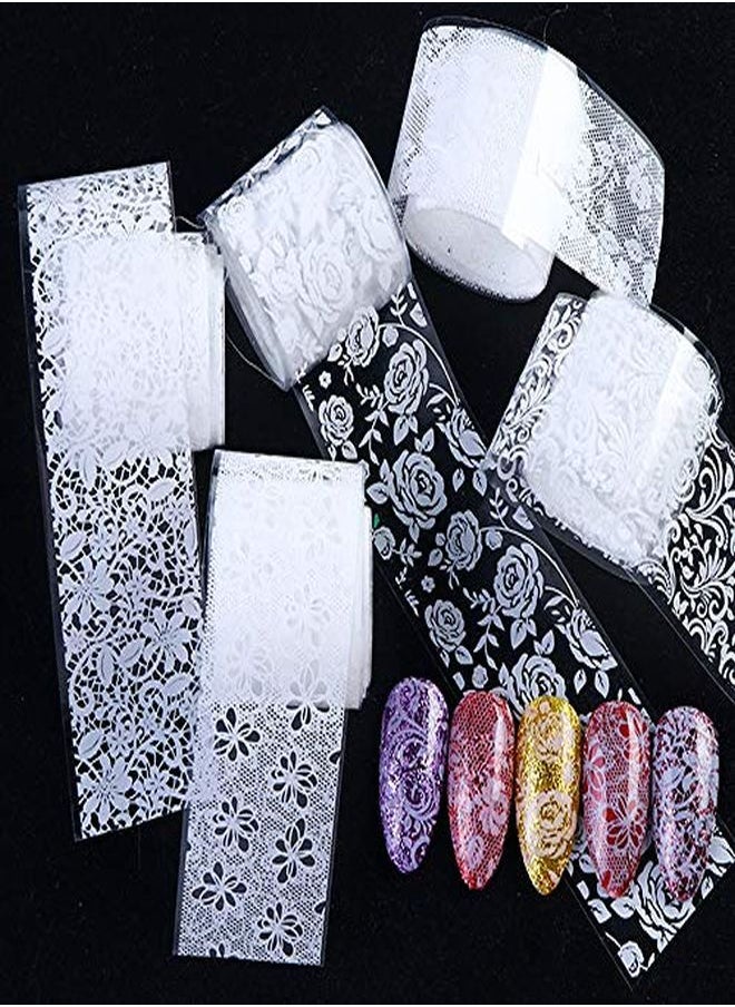 TOOBIT 10Rolls Retro Holographic Nail Foil Transfer Stickers Black And White Lace Laser Foils Nail Art Supplies Starry Paper Designs For Acrylic Decorations Women  Nail Arts Manicure Wraps Charms  - Image 4