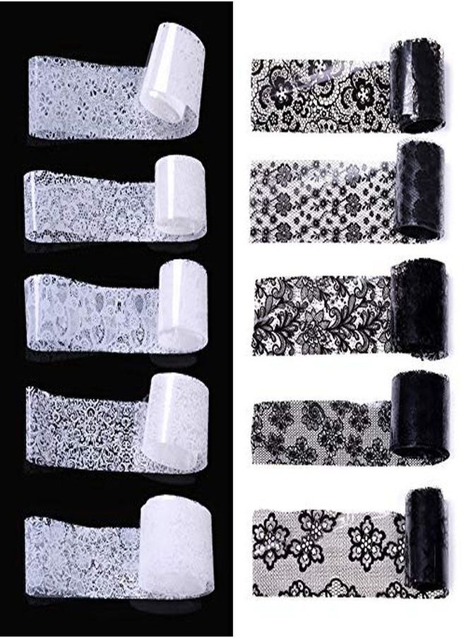 TOOBIT 10Rolls Retro Holographic Nail Foil Transfer Stickers Black And White Lace Laser Foils Nail Art Supplies Starry Paper Designs For Acrylic Decorations Women  Nail Arts Manicure Wraps Charms  - Image 5