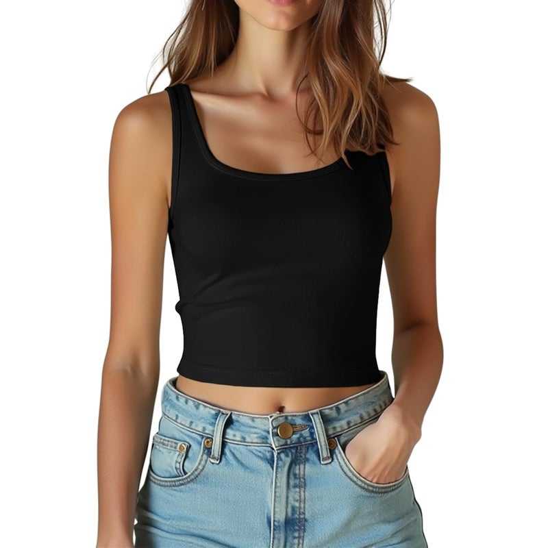 eQFeast 3 Pack Women's Crop Tank Top Cotton Basic Scoop Neck Cute Tops, Casual Summer Cropped Shirts for Women - Image 2