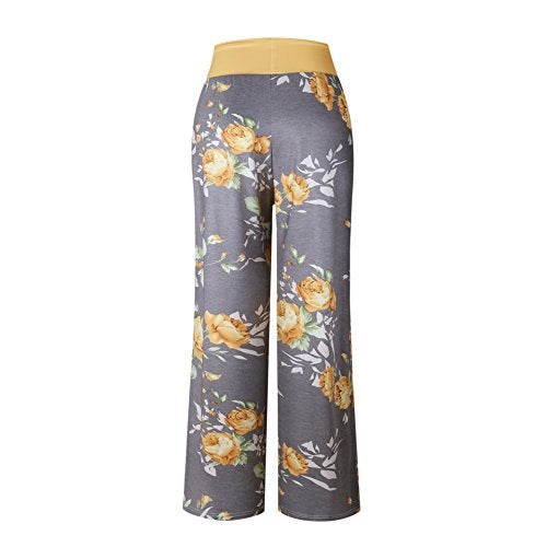 iChunhua Women's Comfy Stretch Floral Print Drawstring Palazzo Wide Leg Lounge Pants(S,Yellow) - Image 5