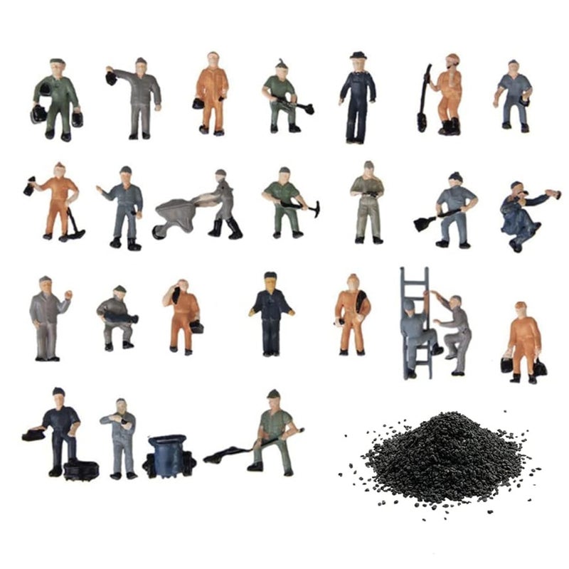 Warmtree 27 Pcs 1:87 Scale Train Track Railroad Worker Model People Figures Set with Rock Basing Kit Miniature Rock Landscape Rocks for Miniature Scenes - Image 1