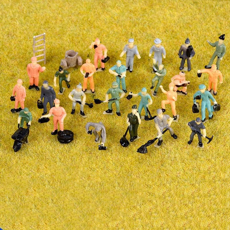 Warmtree 27 Pcs 1:87 Scale Train Track Railroad Worker Model People Figures Set with Rock Basing Kit Miniature Rock Landscape Rocks for Miniature Scenes - Image 3