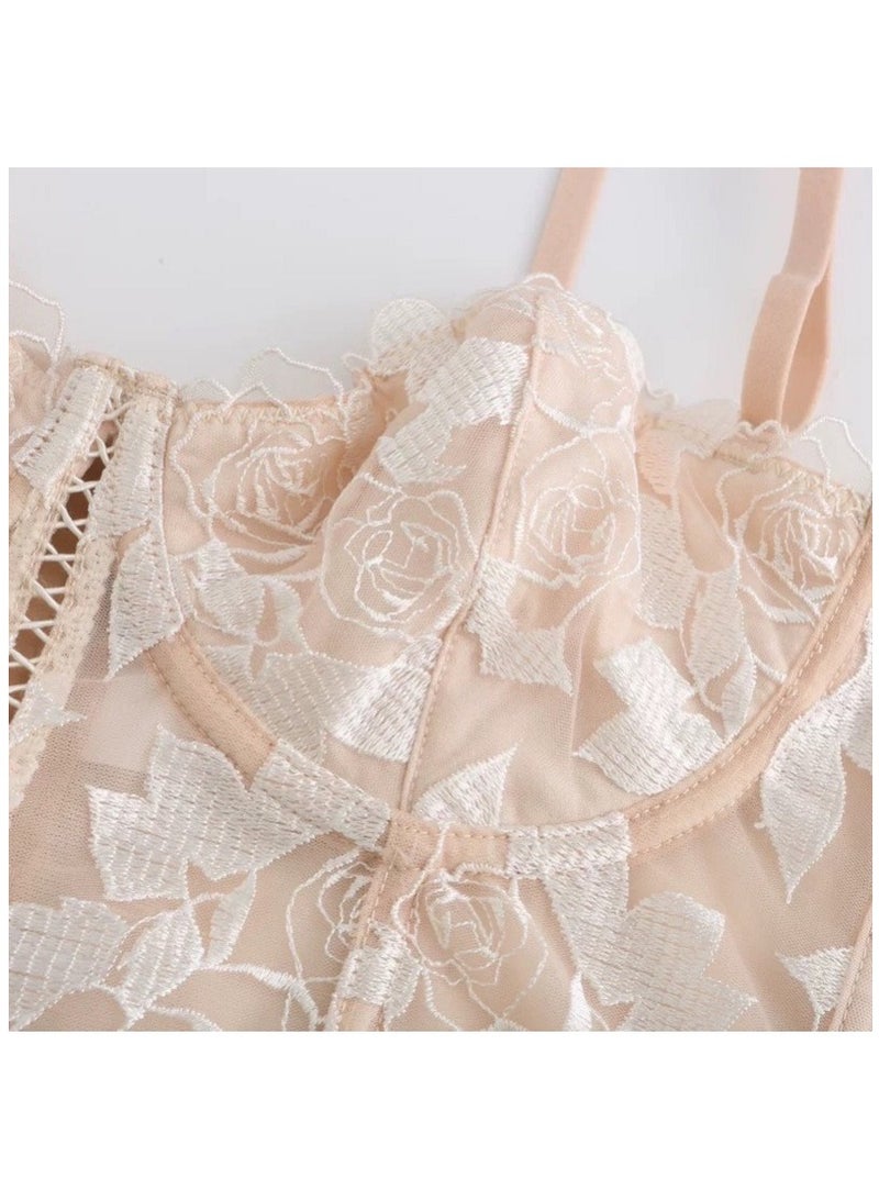 KUYING New Vine Jacquard Half Cup Lace Bra Small Chest Gathering Anti Drop Bra Set  - Image 2
