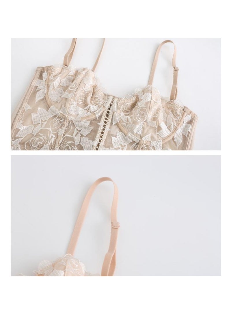 KUYING New Vine Jacquard Half Cup Lace Bra Small Chest Gathering Anti Drop Bra Set  - Image 3