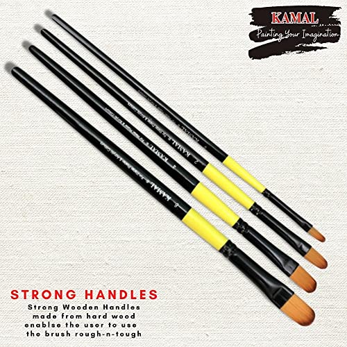 KAMAL Neon Series Set of 4 Filbert Brushes in Synthetic Bristle for Water, Acrylic and Oil Painting for Professionals. Available with Free Utility Pouch - Image 2