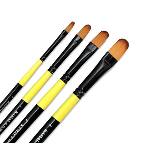 KAMAL Neon Series Set of 4 Filbert Brushes in Synthetic Bristle for Water, Acrylic and Oil Painting for Professionals. Available with Free Utility Pouch - Image 1