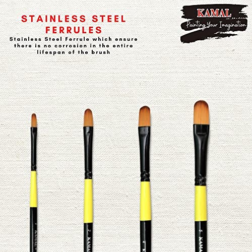 KAMAL Neon Series Set of 4 Filbert Brushes in Synthetic Bristle for Water, Acrylic and Oil Painting for Professionals. Available with Free Utility Pouch - Image 4